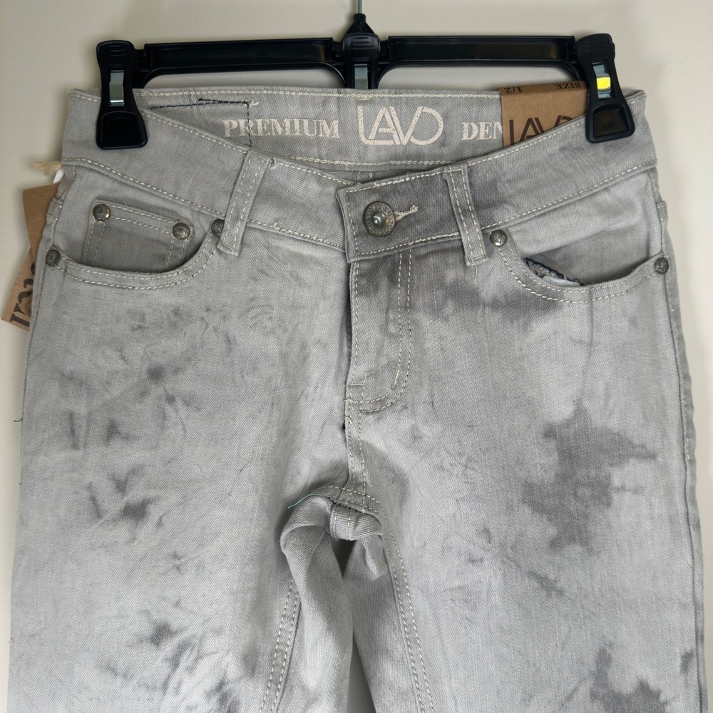 Gray Acid Wash Tie Dye Skinny Jeans NWT Cotton Blend Junior Size 1 2 Lavo Denim